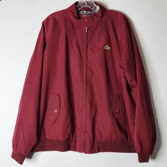 Izod Other - Izod Lacoste Mens Vintage Burgundy Red Harrington Jacket L Full Zip Mock Neck